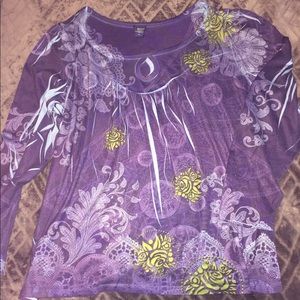 Purple pattern keyhole long sleeve shirt